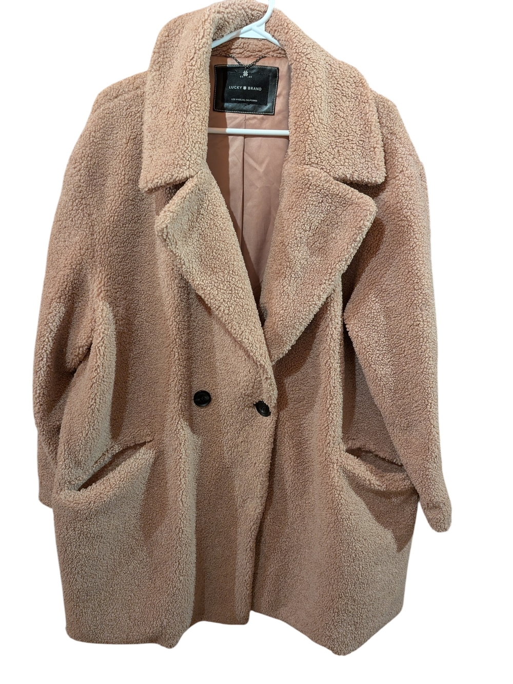 Lucky Brand Women’s Light Pink Teddy Coat - Double-Breasted Plush Jacket
